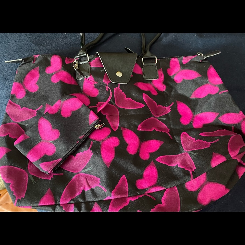 Black and Fuchsia butterfly tote bag